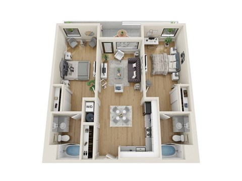 Floor plan for 2 beds, 2 baths, 1069 sqft